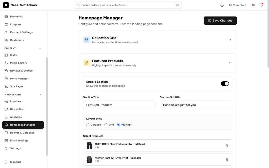 Homepage Manager Admin